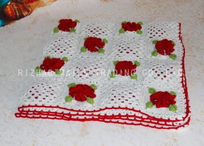 China Cute Red Rose Handmade Knitted Baby Blankets 100% Milk Cotton 95cm x 95cm for sale