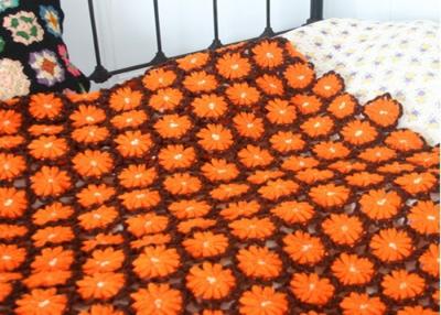 China Cotton Handmade Crochet Blankets Overlocking Edge / Orange Crochet Baby Boy Blankets for sale