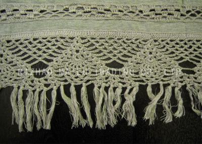 China Rib Linen Crochet Accessories / Crochet Lace Curtains With Tassels Trimming for sale