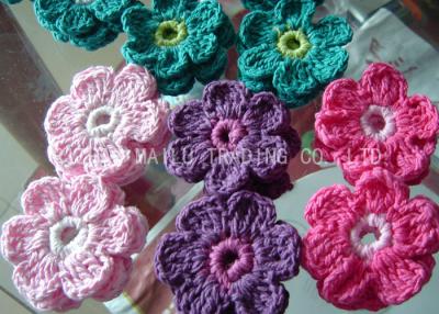 China Colorful Crochet Accessories , 6 Petals Knitted Crochet Flower Appliques for sale