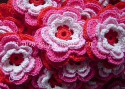 China Multilayers Handmade Knitted Applique Multicolors Crochet Flowers For Hats for sale