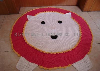 China Red And White Crochet Lion Rug Anti - Bacteria Hand Crochet Door Mat Scallop Edge for sale