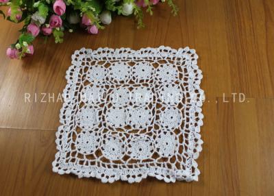 China White Flower Square Crochet Floor Rug / Cotton Handmade Crochet Placemat for sale