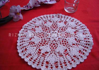 China Leaves Pattern Hollow Out Crochet Floor Rug , Round White Knitted Doilies for sale