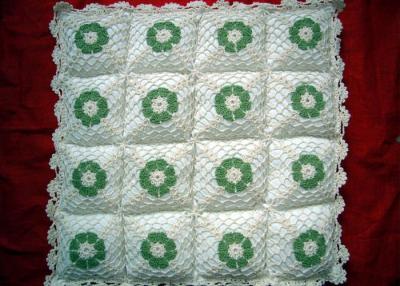 China Hollow Out Square Crochet Cushion Cover Milk Cotton , Green Crochet Flower Cushion for sale