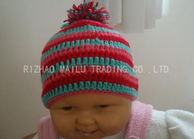 China Red And Green Mixed Crochet Baby Beanie 12cm Acrylic Crochet Flapper Hat for sale