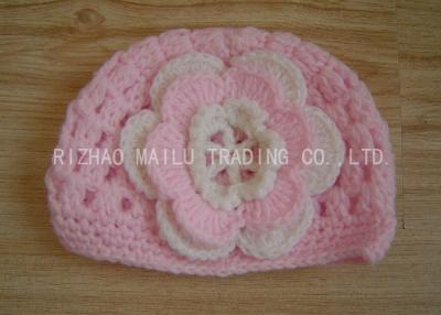 China Cable Pattern Pink Crochet Flower Hat Hollow Out Crochet Baby Hats With Flowers for sale