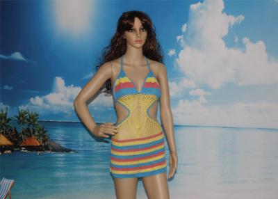 China Covered Waist Crochet One Piece Bikini Yellow And Blue Crochet Beachwear With Neckline for sale