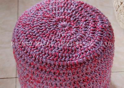 China Red And Gray Mixed Crochet Stool Cover Woodgrain Round Knitted Pouf Ottoman for sale