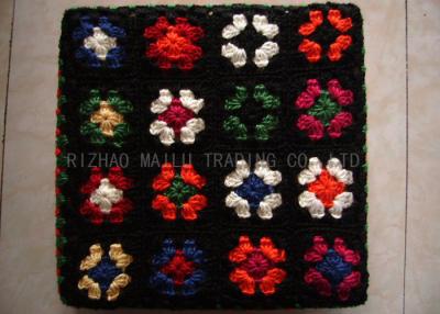 China Wool Crochet Chair Cover Black Background With Colorful Flowers , Knitted Stool Cover for sale