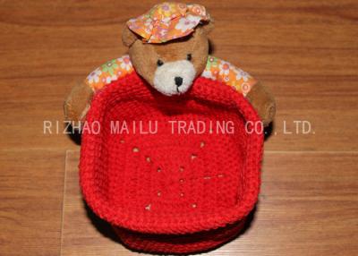 China Red Crochet Fruit Basket Flat Bottom Crochet Hanging Basket With Bears for sale