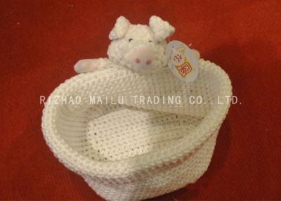 China Creme Knitted Storage Baskets Beanie Crochet Storage Containers With Dogs Handles for sale