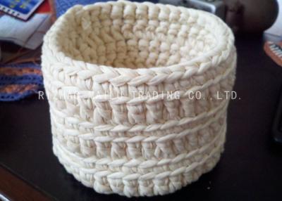 China White Crochet Storage Basket Handmade , Milk Cotton Round Crochet Bread Basket for sale