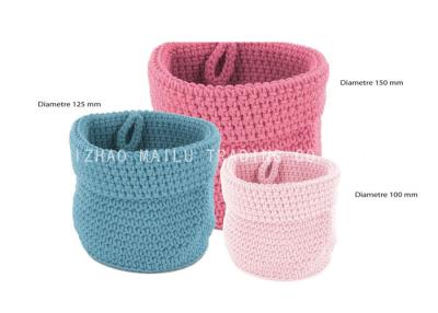 China Cylinder Shape Folded Crochet Storage Basket Cotton Rope / Crochet Yarn Basket for sale