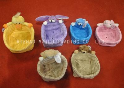 China Colorful Crochet Storage Basket With Plush Animals Handles , Crochet Easter Basket for sale