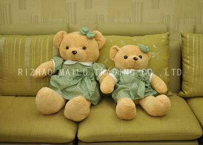 China Small Brown Animal Plush Toys Green And White Flowers Dress Stuffed Teddy Bear for sale