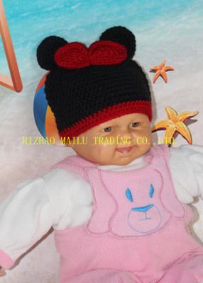 China Mickey Mouse Head Shape Black Knitted Girls Crochet Hats 100% Acrylic Material for sale