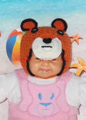 China Lovely Animal Bear Hand Made Crochet Warm Earflap Crochet Baby Hats With Strap for sale