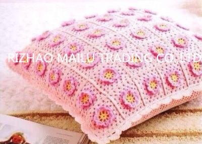 China Romantic Small Hand Crochet Seat Cushion Pink Flowers With Yellow Petals for sale