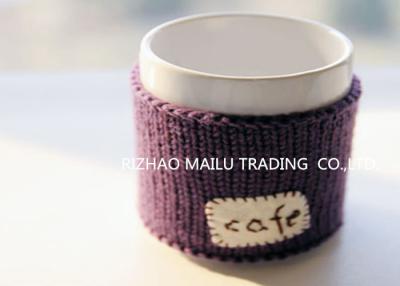 China Cafe logo purple embroidery hand knitted mug warmer sleeve cup sweater for sale