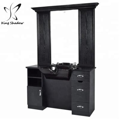 China Durable Barber Station With Sink Salon Furniture Styling Mirror Dressing Table Barber Station Hair Salon Mirrors With Sink for sale