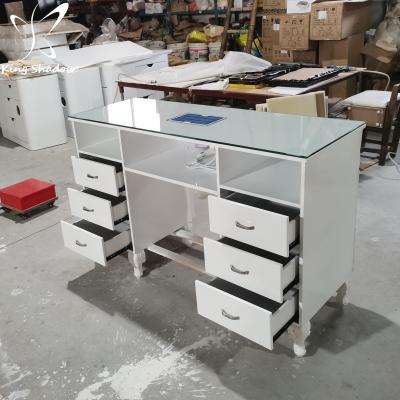 China Customized commercial furniture 2021 color nail salon furniture set modern manicure table nail table for sale for sale