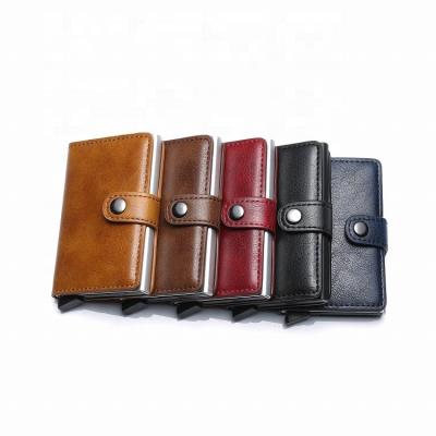 China Upgraded Version NATIONAL RFID Blocking Automatic Cash Holder Business Card Noise PU Leather Wallet Aluminum for sale