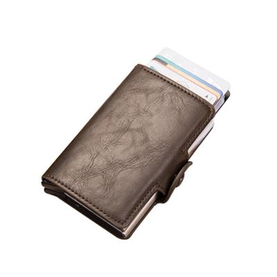 China Fashion Double Card Holder Vintage Aluminum RFID Metal PU Credit Card Holder Leather Wallet For Men for sale