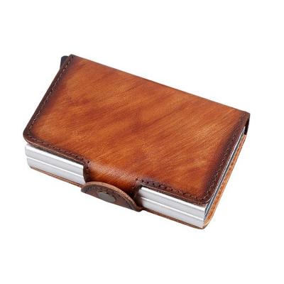 China NATIONAL Hot Selling RFID Aluminum Genuine Leather Pop Up Double Metal Business Two Card Holder Credit Card Wallet for sale