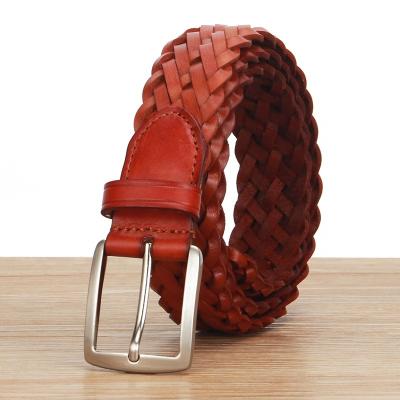 China Pin Buckle Full Grain Genuine Cow Leather Woven Braided Belts For Men Jeans Casual Golf for sale