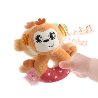 China 2021 MINGJUN New Eco-friendly Cartoon Plush Hand Ring Baby Educational Exercise 0-2 Years Animal Grasping Rattle Baby Toy for sale