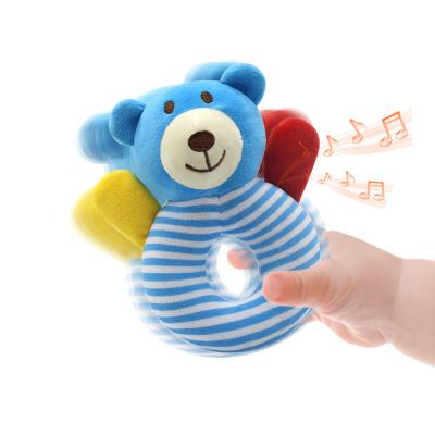 China 2021NEW MINGJUN Latest Eco-friendly Cartoon Hand Ring Plush Toy Baby Plush Toy Rattle Puzzle Animal Toy for sale