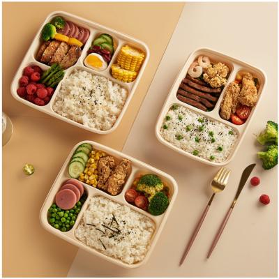 China 3 Stocked 5 Compartment Eco-Friendly Biodegradable Disposable Cornstarch Bento Lunch Box Food Take-out for sale