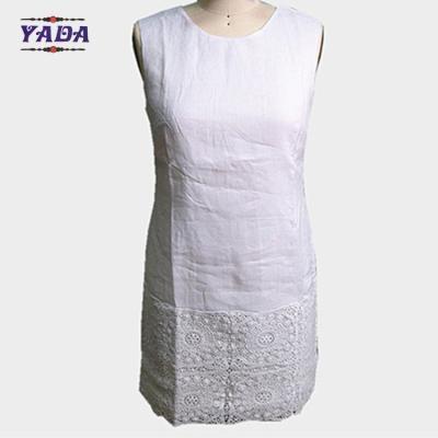 China Ladies summer sleeveless loose a line cotton ladies office lady formal dress with lace design for sale