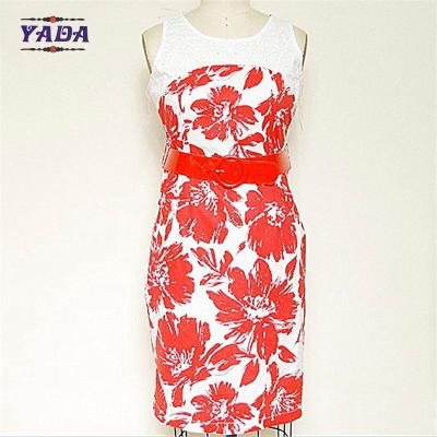 China Ladies slim style sleeveless floral casual dresses women elegant designs fat ladies lady dress made in China for sale