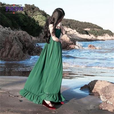 China Chiffon style empire waist green maxi long one piece dresses modern lady casual autumn dress with low price for sale