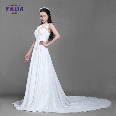 China Nuevo vestido de novia sexy con bordado de cuentas sin mangas de encaje princesa una línea con tren largo en venta