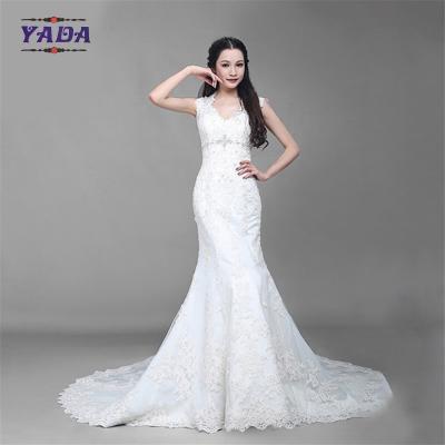 China Moda V cuello túllas bordados hechos a mano novia vestidos de novia de sirena de cuentas blancas en venta