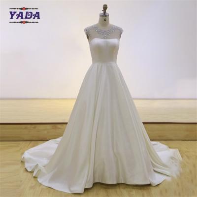 China Elegante bordado de pano de tela de cetim de piso de comprimento a linha padrão de namorada vestido de noiva vestido de noiva à venda