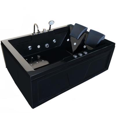 China Black 2 People Whirlpool Massage Bathtub Three Side Square Whirlpool Acrylic Skirted Bathtub for sale