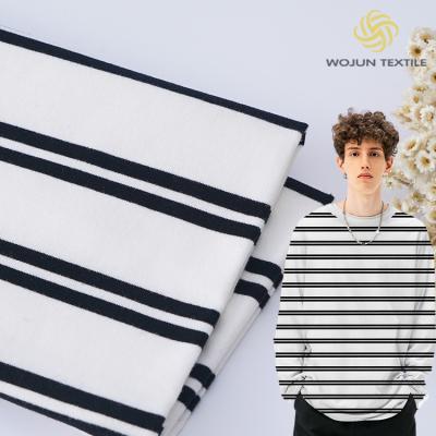 China Smooth Cotton French Terry Fabric Black And White Striped Cloth 225gsm for sale