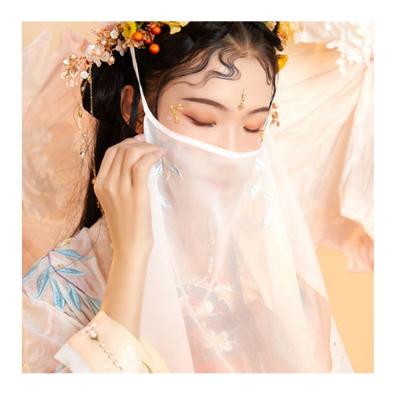 China Chinese Style Fashion Design Chinese Style Ancient Traditional Embroidery Polyester White Face Curtains Wear Hanfu Veil for sale