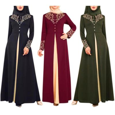 China Elegant Patchwork Robe Long Dress Abaya Dubai Muslim Dress Female Tan Sleeves for sale