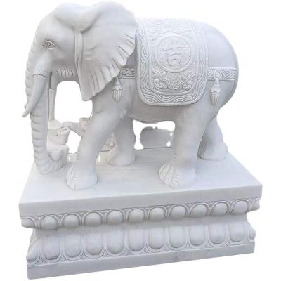 China Large Size Europe Garden Stone Hand Carved Elephant Animal White Marble Statue For Outdoor for sale