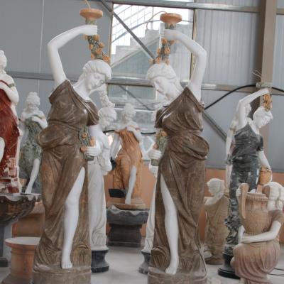 China Modern marble garden lamp factory direct supply hand carved white marble statue girl stone lamp for sale for sale