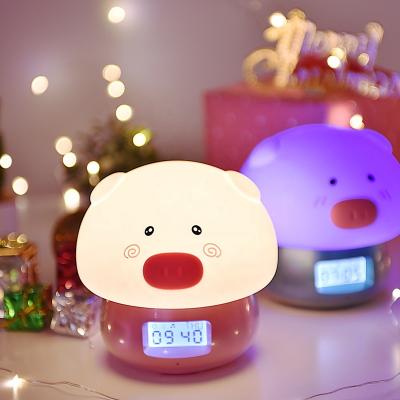 China Led Cycle Load Lighting Silicone Pig Night Light Digital Alarm Clock With Table Lamp for sale