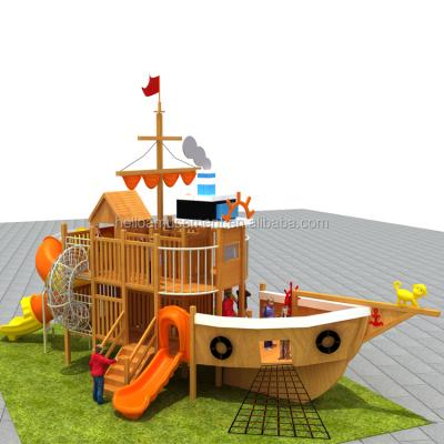 China Outdoor Eco-friendly Wooden Recreation Playground Ship Pirate Park Kids Slide for sale