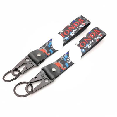 China Custom Wholesale Nylon Thermal Transfer Logo Keyring Buckle Refit Gift Motorcycle Nylon Brand Key Chain For Honda Moto Car Accessories for sale