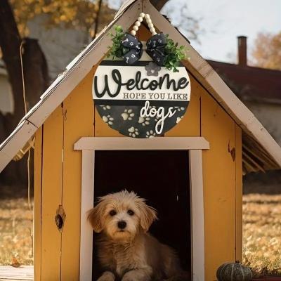 China Decoration Custom Pet Dog House Decoration Wooden Sign Wooden Crafts Wreath Sign for sale