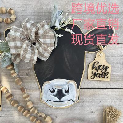 China Home Decoration Creative New Design Farm Cow Head Wreath Sign Wooden Door Welcome Wreath Sign for sale